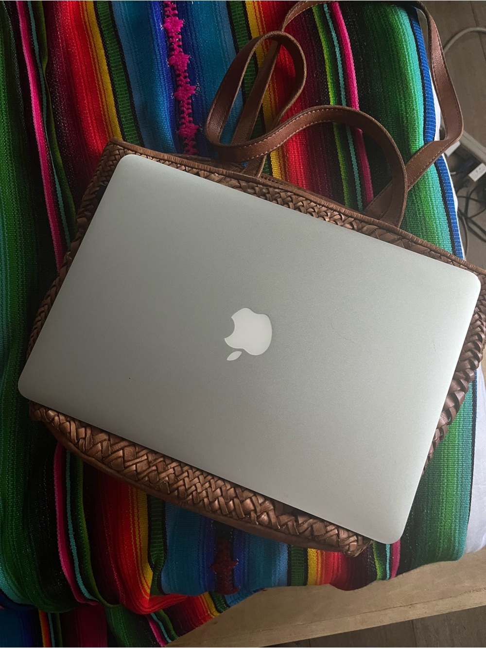 Woven Leather Tote Bag in Tan - Picture 6 of 8